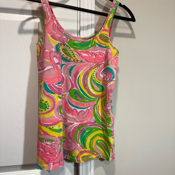 Lilly Pulitzer Tabbie Tank Top Multi All Nighter Pink Paisley Print Sz M - Picture 3 of 5